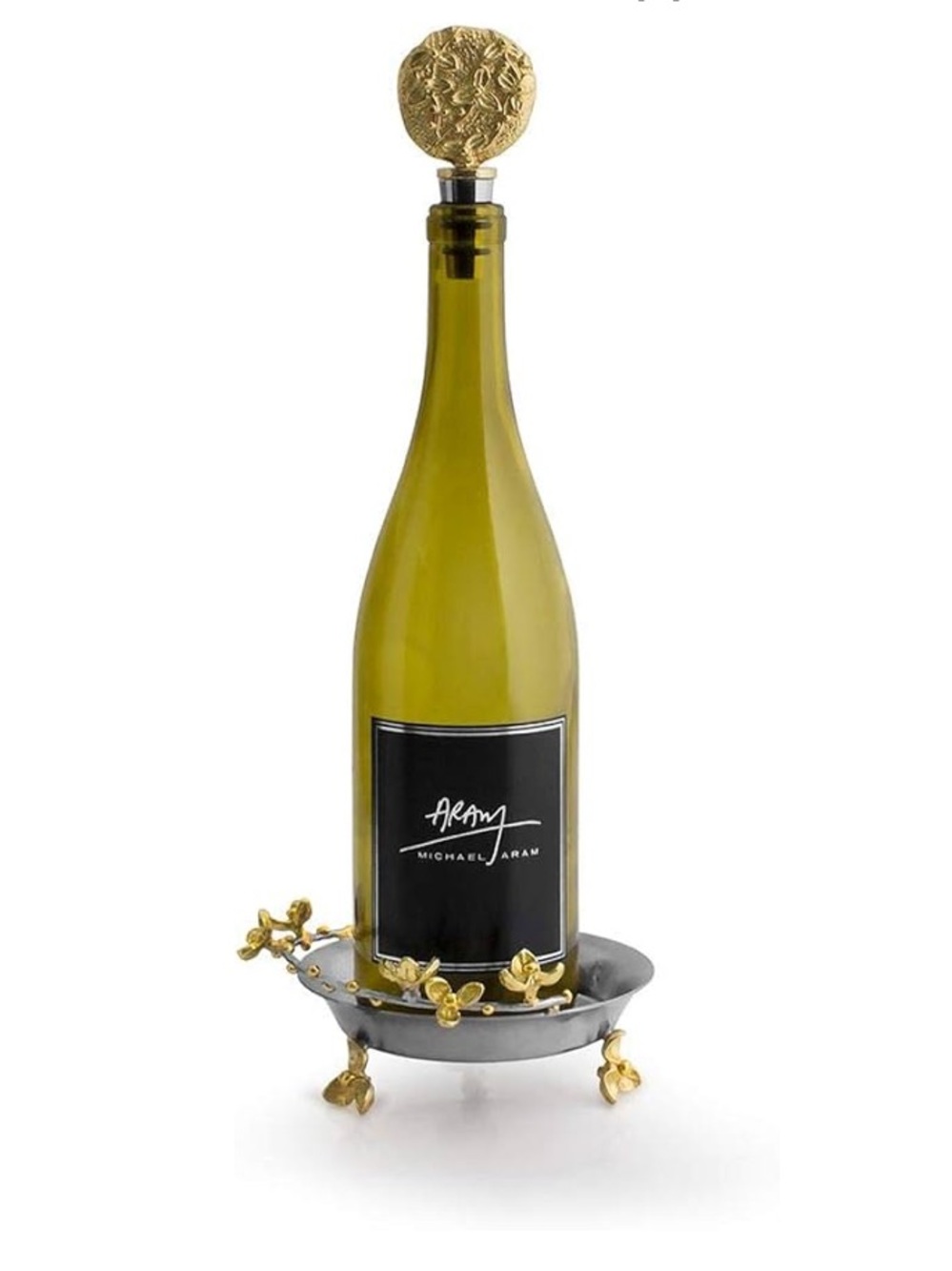 Michael Aram Gold and Olive Bottle Stopper with Tray